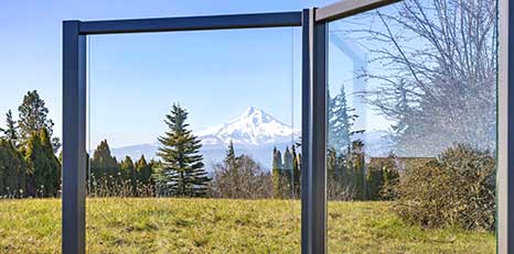 Skyline Framed Glass Railing with a picturesque deck view